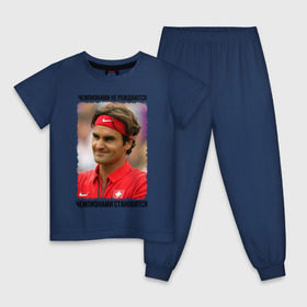 Детская пижама хлопок с принтом Роджер Федерер (Roger Federer) в Тюмени, 100% хлопок |  брюки и футболка прямого кроя, без карманов, на брюках мягкая резинка на поясе и по низу штанин
 | Тематика изображения на принте: чемпионами не рождаются | чемпионами становятся