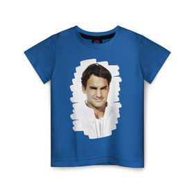 Детская футболка хлопок с принтом Roger Federer в Тюмени, 100% хлопок | круглый вырез горловины, полуприлегающий силуэт, длина до линии бедер | Тематика изображения на принте: roger federer | роджер федерер | теннис | чемпион