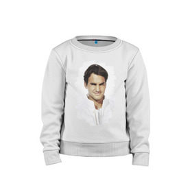 Детский свитшот хлопок с принтом Roger Federer в Тюмени, 100% хлопок | круглый вырез горловины, эластичные манжеты, пояс и воротник | Тематика изображения на принте: roger federer | роджер федерер | теннис | чемпион