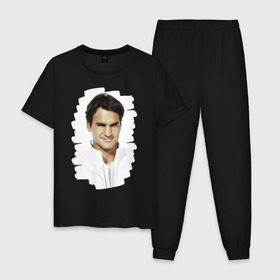 Мужская пижама хлопок с принтом Roger Federer в Тюмени, 100% хлопок | брюки и футболка прямого кроя, без карманов, на брюках мягкая резинка на поясе и по низу штанин
 | Тематика изображения на принте: roger federer | роджер федерер | теннис | чемпион