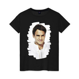 Женская футболка хлопок с принтом Roger Federer в Тюмени, 100% хлопок | прямой крой, круглый вырез горловины, длина до линии бедер, слегка спущенное плечо | roger federer | роджер федерер | теннис | чемпион