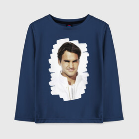 Детский лонгслив хлопок с принтом Roger Federer в Тюмени, 100% хлопок | круглый вырез горловины, полуприлегающий силуэт, длина до линии бедер | Тематика изображения на принте: roger federer | роджер федерер | теннис | чемпион