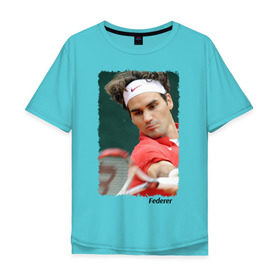 Мужская футболка хлопок Oversize с принтом Роджер Федерер в Тюмени, 100% хлопок | свободный крой, круглый ворот, “спинка” длиннее передней части | Тематика изображения на принте: roger federer | роджер федерер | теннис | чемпион