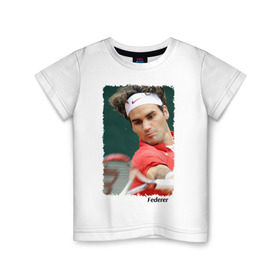 Детская футболка хлопок с принтом Роджер Федерер в Тюмени, 100% хлопок | круглый вырез горловины, полуприлегающий силуэт, длина до линии бедер | Тематика изображения на принте: roger federer | роджер федерер | теннис | чемпион