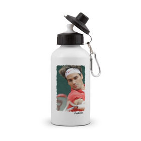Бутылка спортивная с принтом Роджер Федерер в Тюмени, металл | емкость — 500 мл, в комплекте две пластиковые крышки и карабин для крепления | roger federer | роджер федерер | теннис | чемпион