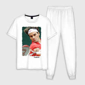 Мужская пижама хлопок с принтом Роджер Федерер в Тюмени, 100% хлопок | брюки и футболка прямого кроя, без карманов, на брюках мягкая резинка на поясе и по низу штанин
 | Тематика изображения на принте: roger federer | роджер федерер | теннис | чемпион