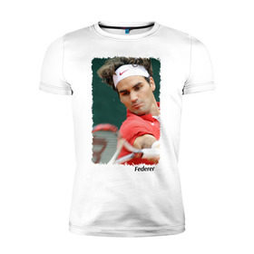 Мужская футболка премиум с принтом Роджер Федерер в Тюмени, 92% хлопок, 8% лайкра | приталенный силуэт, круглый вырез ворота, длина до линии бедра, короткий рукав | roger federer | роджер федерер | теннис | чемпион