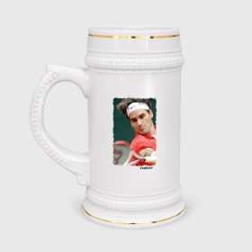 Кружка пивная с принтом Роджер Федерер в Тюмени,  керамика (Материал выдерживает высокую температуру, стоит избегать резкого перепада температур) |  объем 630 мл | roger federer | роджер федерер | теннис | чемпион