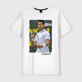 Мужская футболка премиум с принтом Novak Djokovic в Тюмени, 92% хлопок, 8% лайкра | приталенный силуэт, круглый вырез ворота, длина до линии бедра, короткий рукав | novak djokovic | новак джокович | теннис | чемпион