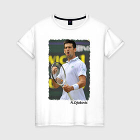 Женская футболка хлопок с принтом Novak Djokovic в Тюмени, 100% хлопок | прямой крой, круглый вырез горловины, длина до линии бедер, слегка спущенное плечо | novak djokovic | новак джокович | теннис | чемпион