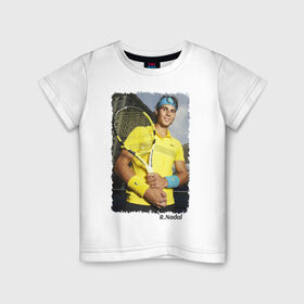 Детская футболка хлопок с принтом Рафаэль Надаль в Тюмени, 100% хлопок | круглый вырез горловины, полуприлегающий силуэт, длина до линии бедер | Тематика изображения на принте: rafael nadal | рафаэль надаль | теннис | чемпион