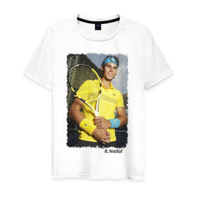 Мужская футболка хлопок с принтом Рафаэль Надаль в Тюмени, 100% хлопок | прямой крой, круглый вырез горловины, длина до линии бедер, слегка спущенное плечо. | rafael nadal | рафаэль надаль | теннис | чемпион