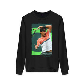 Женский свитшот хлопок с принтом Rafael Nadal в Тюмени, 100% хлопок | прямой крой, круглый вырез, на манжетах и по низу широкая трикотажная резинка  | rafael nadal | рафаэль надаль | теннис | чемпион