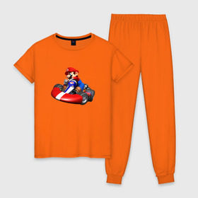 Женская пижама хлопок с принтом Mario Kart в Тюмени, 100% хлопок | брюки и футболка прямого кроя, без карманов, на брюках мягкая резинка на поясе и по низу штанин | nintendo | карт | марио | нинтендо