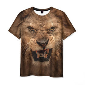 Мужская футболка 3D с принтом Лев в Тюмени, 100% полиэфир | прямой крой, круглый вырез горловины, длина до линии бедер | животные | злой лев | зубы | лев | оскал