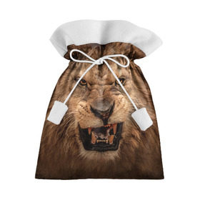 Подарочный 3D мешок с принтом Лев в Тюмени, 100% полиэстер | Размер: 29*39 см | Тематика изображения на принте: животные | злой лев | зубы | лев | оскал