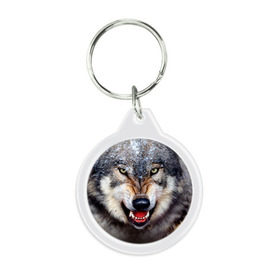 Брелок круглый с принтом Волк в Тюмени, пластик и полированная сталь | круглая форма, металлическое крепление в виде кольца | волк | животные | злой волк | зубы | оскал