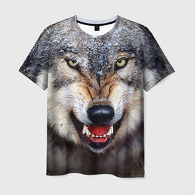 Мужская футболка 3D с принтом Волк в Тюмени, 100% полиэфир | прямой крой, круглый вырез горловины, длина до линии бедер | волк | животные | злой волк | зубы | оскал