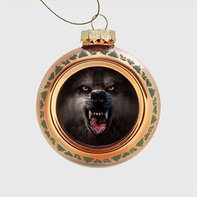 Стеклянный ёлочный шар с принтом Злой волк в Тюмени, Стекло | Диаметр: 80 мм | волк | животные | злой волк | зубы | оскал