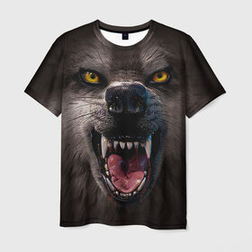 Мужская футболка 3D с принтом Злой волк в Тюмени, 100% полиэфир | прямой крой, круглый вырез горловины, длина до линии бедер | волк | животные | злой волк | зубы | оскал
