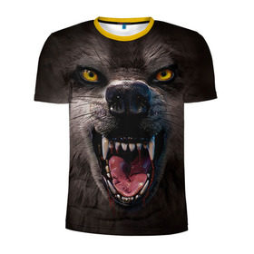 Мужская футболка 3D спортивная с принтом Злой волк в Тюмени, 100% полиэстер с улучшенными характеристиками | приталенный силуэт, круглая горловина, широкие плечи, сужается к линии бедра | волк | животные | злой волк | зубы | оскал
