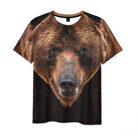 Мужская футболка 3D с принтом Медведь в Тюмени, 100% полиэфир | прямой крой, круглый вырез горловины, длина до линии бедер | бурый | гризли | животные | медведь | мишка