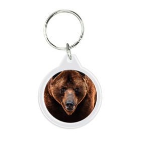 Брелок круглый с принтом Медведь в Тюмени, пластик и полированная сталь | круглая форма, металлическое крепление в виде кольца | бурый | гризли | животные | медведь | мишка