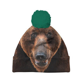 Шапка 3D c помпоном с принтом Медведь в Тюмени, 100% полиэстер | универсальный размер, печать по всей поверхности изделия | бурый | гризли | животные | медведь | мишка