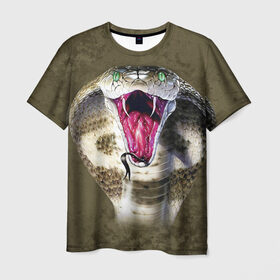 Мужская футболка 3D с принтом Кобра в Тюмени, 100% полиэфир | прямой крой, круглый вырез горловины, длина до линии бедер | змея | зубы | кобра