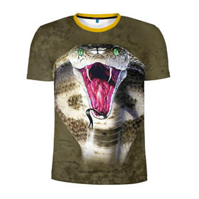 Мужская футболка 3D спортивная с принтом Кобра в Тюмени, 100% полиэстер с улучшенными характеристиками | приталенный силуэт, круглая горловина, широкие плечи, сужается к линии бедра | змея | зубы | кобра