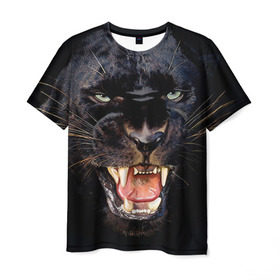 Мужская футболка 3D с принтом Пантера в Тюмени, 100% полиэфир | прямой крой, круглый вырез горловины, длина до линии бедер | животные | зубы | киса | киска | кошка | оскал | пантера