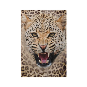 Обложка для паспорта матовая кожа с принтом Леопард в Тюмени, натуральная матовая кожа | размер 19,3 х 13,7 см; прозрачные пластиковые крепления | Тематика изображения на принте: животные | зубы | киса | киска | кошка | леопард | оскал