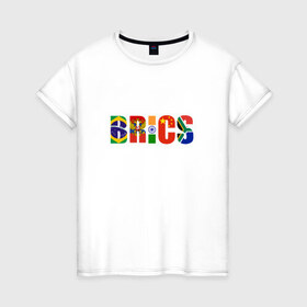 Женская футболка хлопок с принтом BRICS - БРИКС в Тюмени, 100% хлопок | прямой крой, круглый вырез горловины, длина до линии бедер, слегка спущенное плечо | бразилия