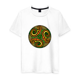 Мужская футболка хлопок с принтом Кельтская спираль в Тюмени, 100% хлопок | прямой крой, круглый вырез горловины, длина до линии бедер, слегка спущенное плечо. | кельтская спираль | кельтская спиральспираль | кельты | орнамент