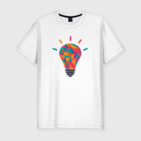 Мужская футболка премиум с принтом Лампочка в Тюмени, 92% хлопок, 8% лайкра | приталенный силуэт, круглый вырез ворота, длина до линии бедра, короткий рукав | гениально | полигональная лампалампочка | умная мысль | я гений