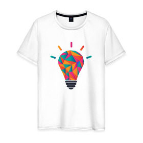 Мужская футболка хлопок с принтом Лампочка в Тюмени, 100% хлопок | прямой крой, круглый вырез горловины, длина до линии бедер, слегка спущенное плечо. | гениально | полигональная лампалампочка | умная мысль | я гений