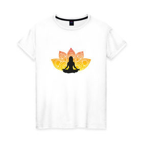 Женская футболка хлопок с принтом Йога в Тюмени, 100% хлопок | прямой крой, круглый вырез горловины, длина до линии бедер, слегка спущенное плечо | йога | йогаумиротворение | спокойствие | фитнес