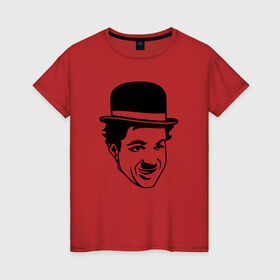 Женская футболка хлопок с принтом Чарли Чаплин в Тюмени, 100% хлопок | прямой крой, круглый вырез горловины, длина до линии бедер, слегка спущенное плечо | Тематика изображения на принте: 