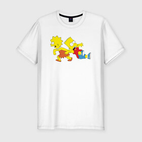 Мужская футболка премиум с принтом Bart and Lisa в Тюмени, 92% хлопок, 8% лайкра | приталенный силуэт, круглый вырез ворота, длина до линии бедра, короткий рукав | bart and lisa барт и лиза симпсоны simpsons