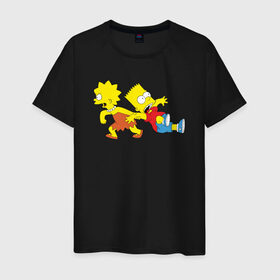 Мужская футболка хлопок с принтом Bart and Lisa в Тюмени, 100% хлопок | прямой крой, круглый вырез горловины, длина до линии бедер, слегка спущенное плечо. | bart and lisa барт и лиза симпсоны simpsons