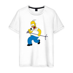 Мужская футболка хлопок с принтом Homer Rock в Тюмени, 100% хлопок | прямой крой, круглый вырез горловины, длина до линии бедер, слегка спущенное плечо. | homer rock гомер рок simpsons симпсоны