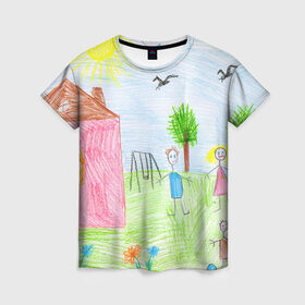 Женская футболка 3D с принтом Детские рисунки в Тюмени, 100% полиэфир ( синтетическое хлопкоподобное полотно) | прямой крой, круглый вырез горловины, длина до линии бедер | Тематика изображения на принте: dg | габбана | детский | дольче | карандаш | картина | мода | рисунок