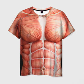 Мужская футболка 3D с принтом Мышцы в Тюмени, 100% полиэфир | прямой крой, круглый вырез горловины, длина до линии бедер | Тематика изображения на принте: bodybuilding | бодибилдер | бодибилдинг | качалка | качок | мышцы | спорт | тело | тренажер