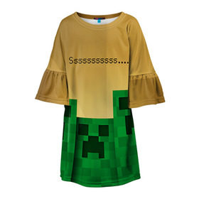 Детское платье 3D с принтом Minecraft в Тюмени, 100% полиэстер | прямой силуэт, чуть расширенный к низу. Круглая горловина, на рукавах — воланы | крипер