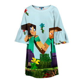 Детское платье 3D с принтом Minecraft в Тюмени, 100% полиэстер | прямой силуэт, чуть расширенный к низу. Круглая горловина, на рукавах — воланы | крипер