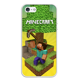 Чехол для iPhone 5/5S матовый с принтом Minecraft в Тюмени, Силикон | Область печати: задняя сторона чехла, без боковых панелей | крипер