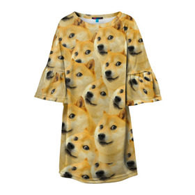 Детское платье 3D с принтом Doge в Тюмени, 100% полиэстер | прямой силуэт, чуть расширенный к низу. Круглая горловина, на рукавах — воланы | Тематика изображения на принте: doge