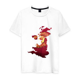 Мужская футболка хлопок с принтом Манчестер Юнайтед в Тюмени, 100% хлопок | прямой крой, круглый вырез горловины, длина до линии бедер, слегка спущенное плечо. | Тематика изображения на принте: manchester_united | манчестер_юнайтед | мю на карте англии | футбол