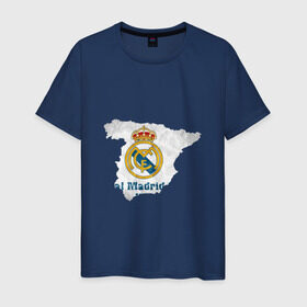 Мужская футболка хлопок с принтом Реал Мадрид в Тюмени, 100% хлопок | прямой крой, круглый вырез горловины, длина до линии бедер, слегка спущенное плечо. | real | реал мадрид на карте испанииреал | футбол