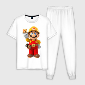 Мужская пижама хлопок с принтом Super Mario в Тюмени, 100% хлопок | брюки и футболка прямого кроя, без карманов, на брюках мягкая резинка на поясе и по низу штанин
 | Тематика изображения на принте: nintendo | марио | нинтендо